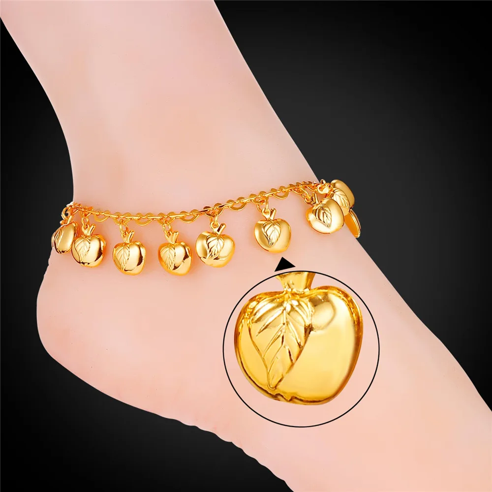 

Kpop Apple Anklet Chain Leg Bracelets Foot Jewelry Gold/Silver Color Trendy Summer Accessories For Women Legs A214