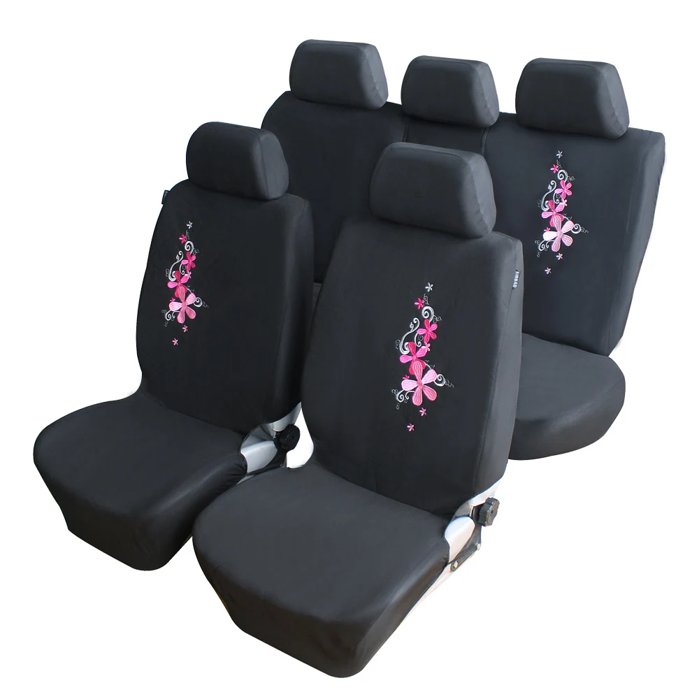 Розовые чехлы для автокресел с вышитыми цветами ТОЛЬКО переднего сиденья