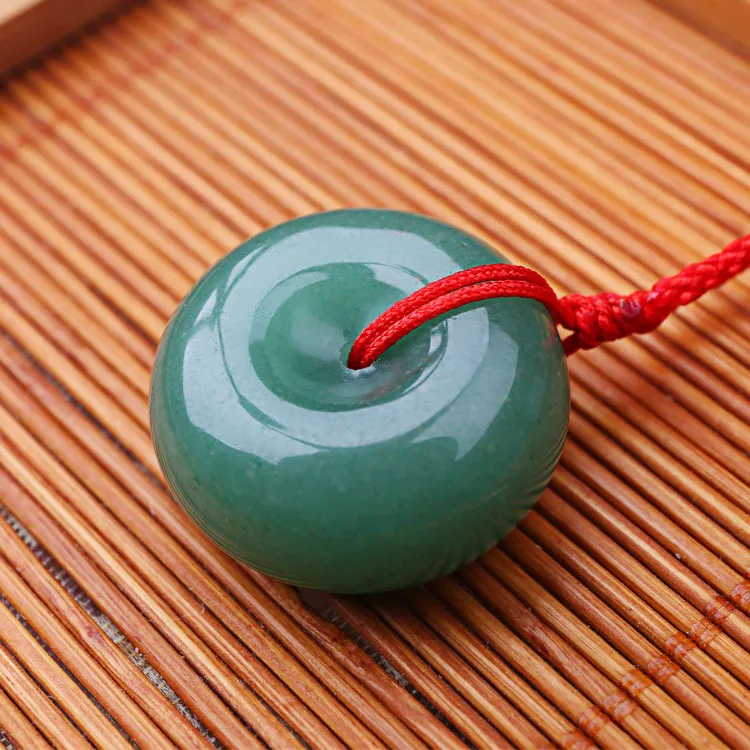 

Natural Green stone Nephrite Pendant Round Peace buckle Pendant Necklace Women Men's Jewelry Free Rope