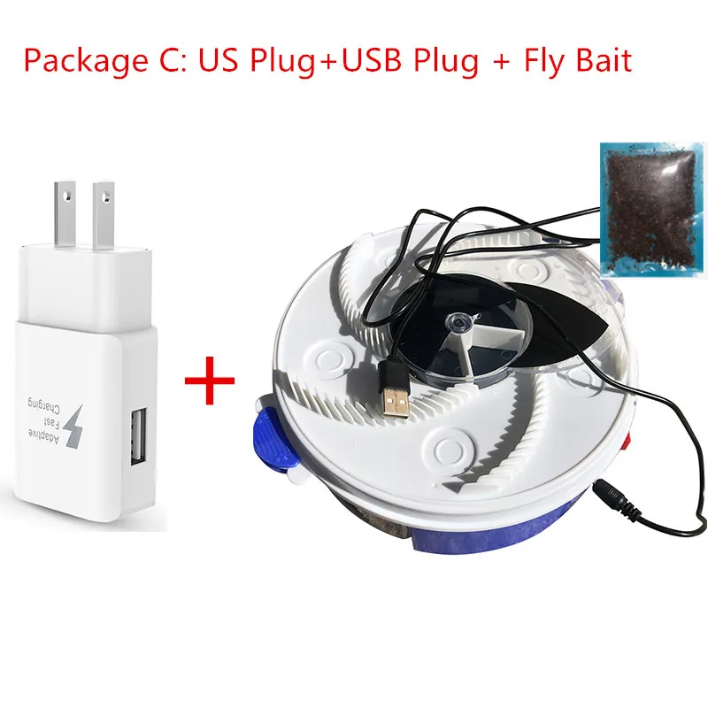 Package C USB электрическая Летающая ловушка ловушки для насекомых Автоматическая Летающая клетка экологическая Летающая клетка вредители устройства насекомые, мухи убийца+ США/ЕС вилка - Цвет: Package C