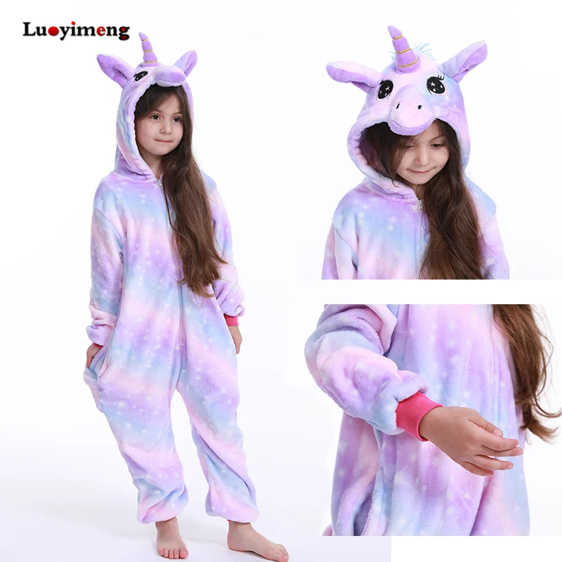 Кигуруми пижамы единорог дети животных Licorne onesies зимняя одежда для сна детские пижамы костюм для девочек детские пижамы
