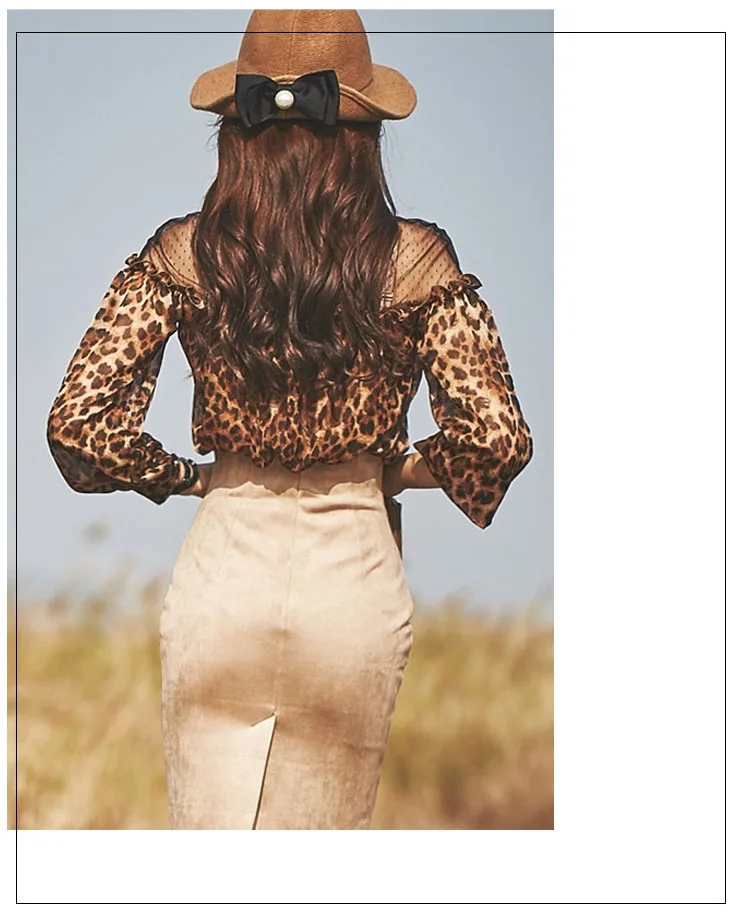 Корейский Для женщин Элегантный Leopard Блузка Топы корректирующие сетки лоскутное