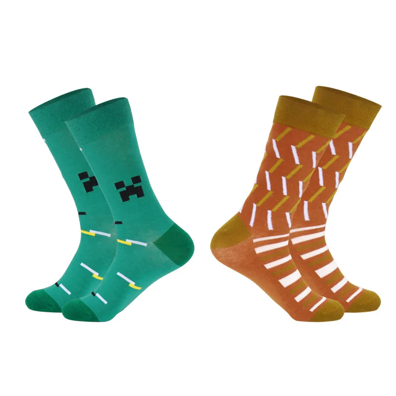 Hot Selling Spring Men Combed Cotton Socks With Striped Many-Sided Figure Art Jacquard Hit Color Long Dot Happy 2Pairs | Мужская одежда