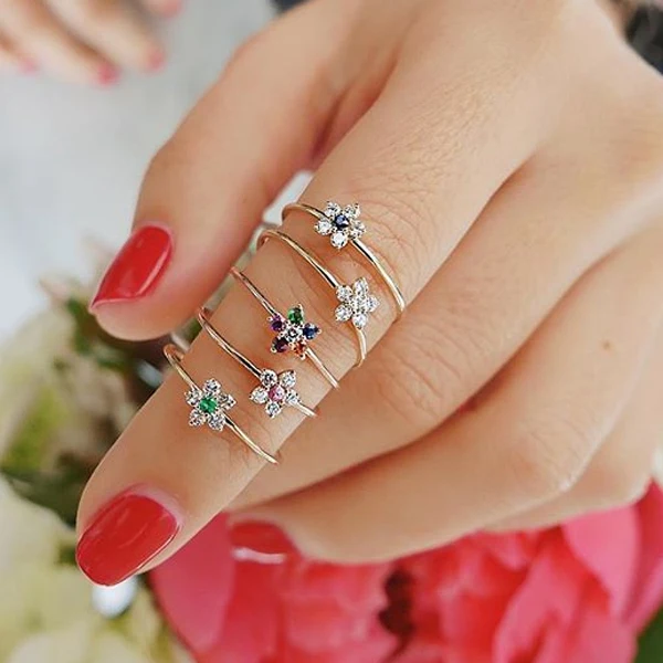 Женское кружевное кольцо с цветком Decalite Золотое маргариткой на палец средней