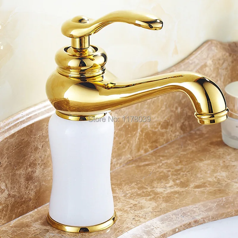 Роскошные мраморные смесители для раковины ванной комнаты золотистый смеситель