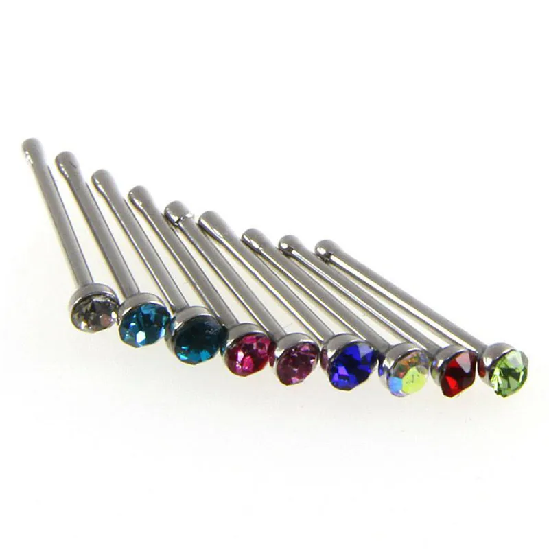 36Pcs/Pack Crystal Rhinestone Nose Ring Studs  Bulk Bone Straight Stud Bar Piercing Nose Ring Jewelry & Accessories images - 6