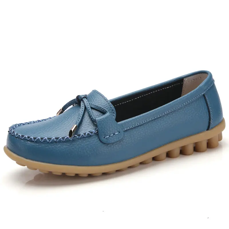 Blue OZERSK/туфли из натуральной кожи на плоской подошве; повседневные Лоферы без застежки; женская обувь; удобная обувь на мягкой плоской подошве; Женская обувь в винтажном стиле - Цвет: Blue