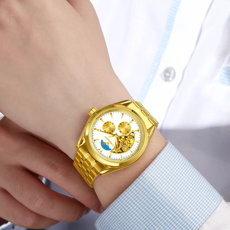 Winner мужские часы с изображением скелета автоматические механические золотистые