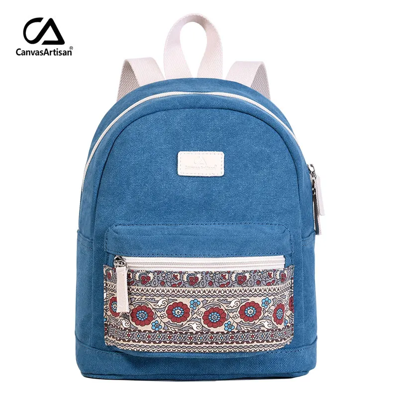 lake blue Canvasartisan Фирменная Новинка Для женщин Холст Рюкзак Ретро Стиль ежедневных поездок Малый Рюкзаки сумка женская Повседневное Цветочные рюкзака Сумки - Цвет: lake blue
