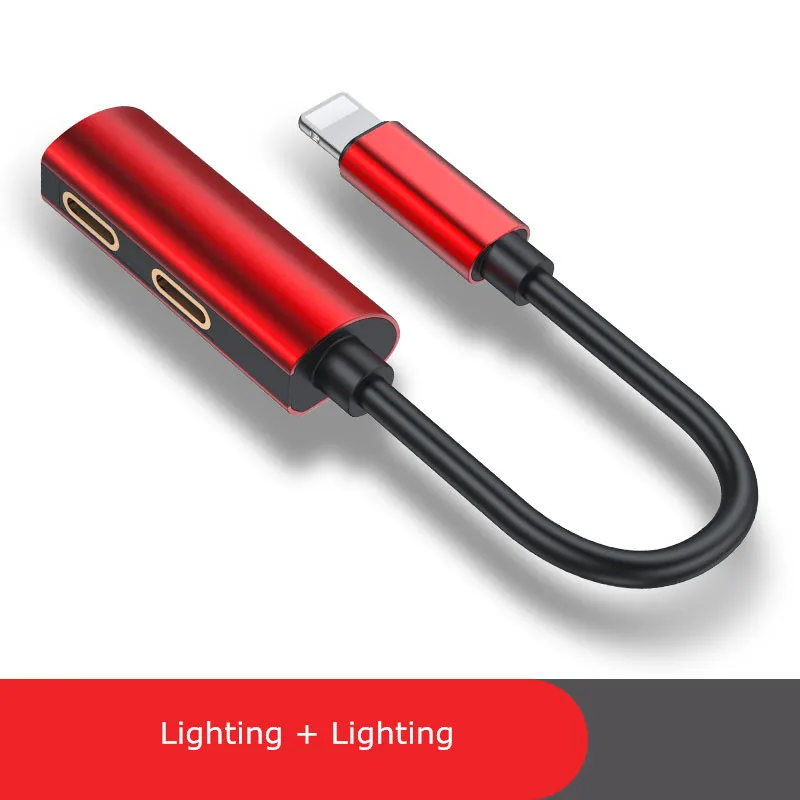 Red For Lightning GUSGU 2 в 1 аудио адаптер для iPhone 8 7 Plus XS XR зарядное устройство разветвитель Кабель для Lightning до 3,5 мм разъем для наушников разветвитель - Цвет: Red For Lightning
