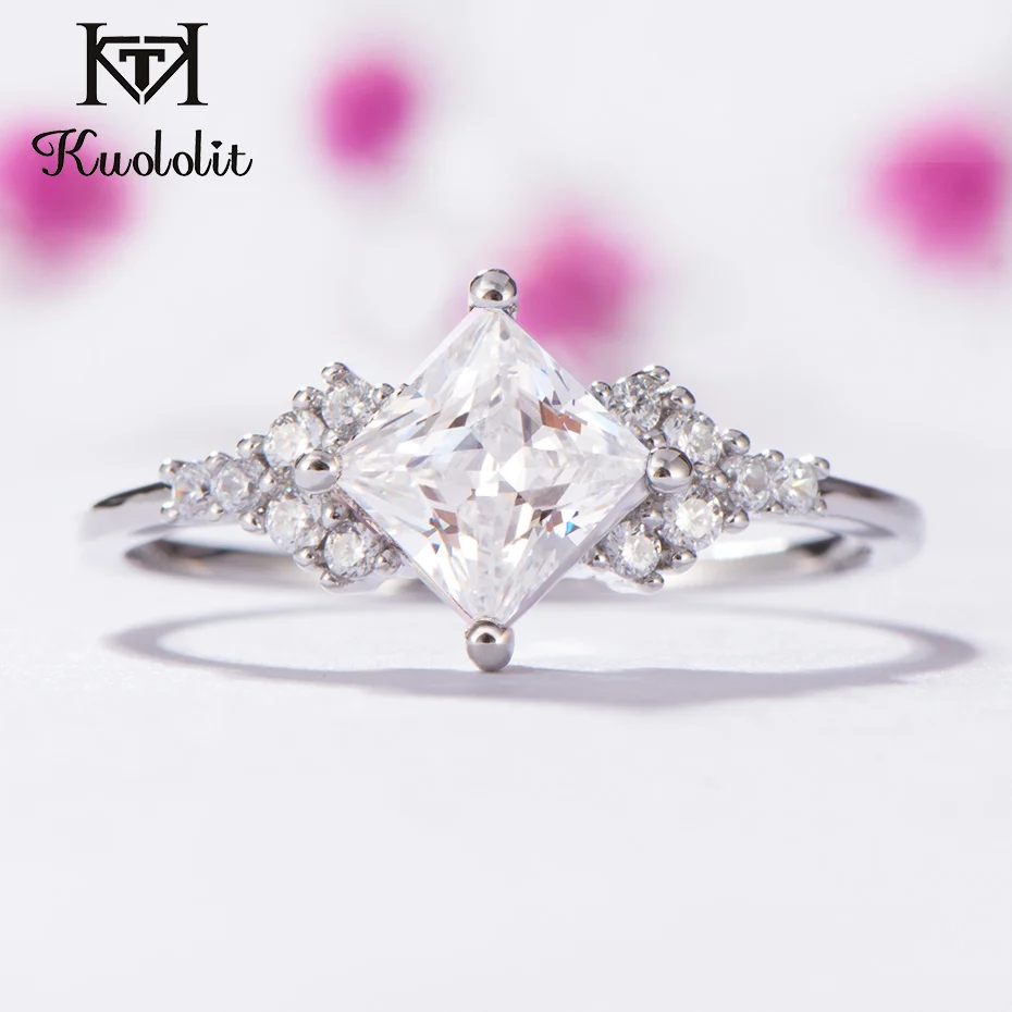 MOI Kuolit, 14 K, 585, кольца с муассанитом из белого золота для женщин, лаборатория, выращенная квадратная огранка, великолепные бриллиантовые Свадебные ювелирные изделия для помолвки - Цвет камня: MOI