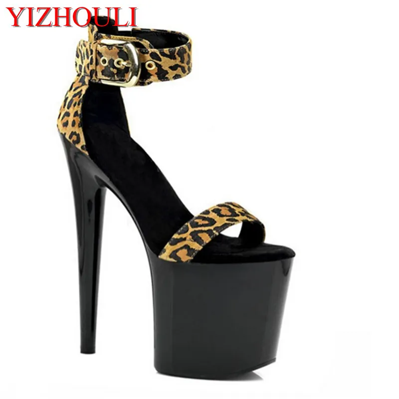 Thin Heels Sandals 8 Inch Fashion Leopard Print Velvet Sexy Cover Heel Shoes 20cm High Heels Platform Sandals