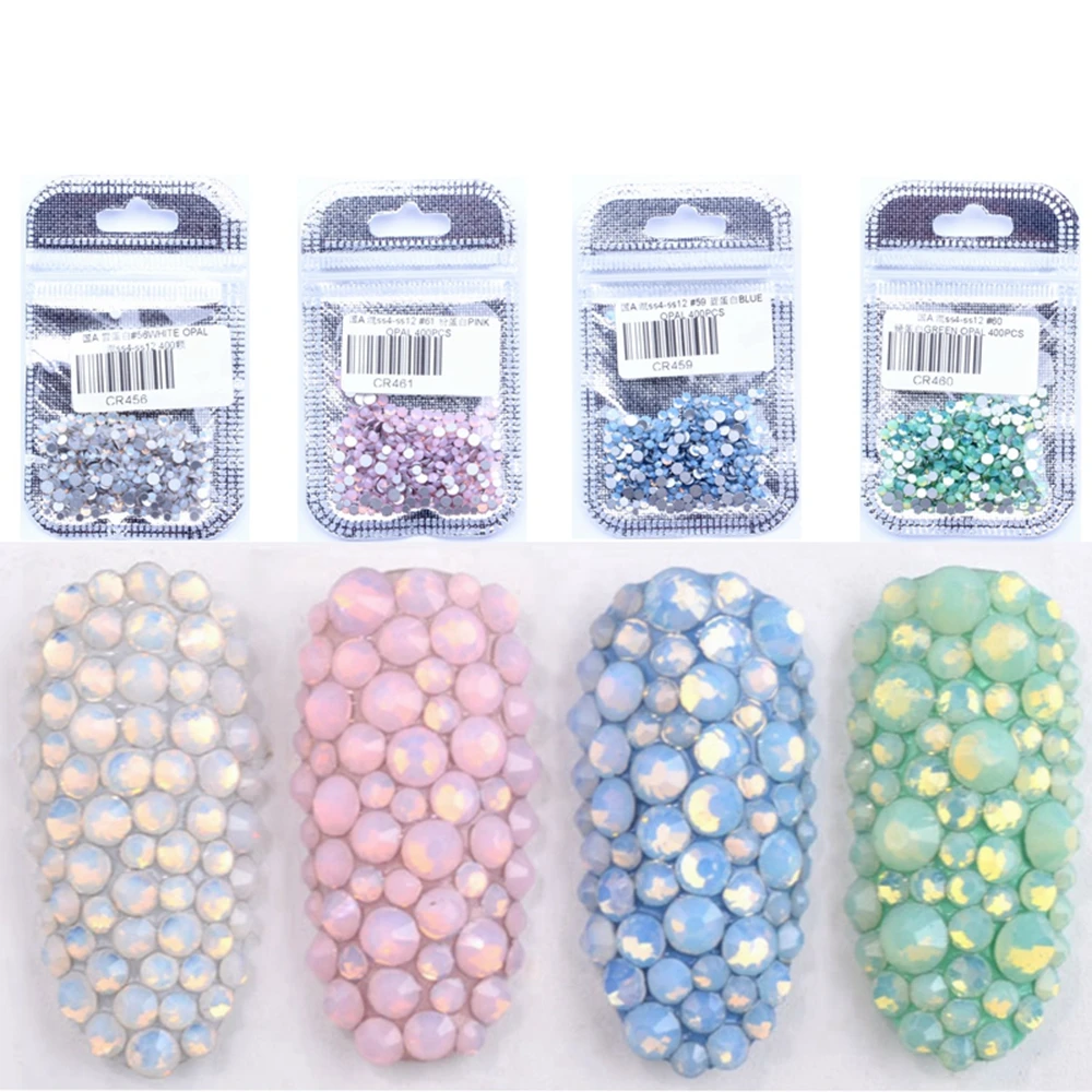 

Opal Colors 400pcs Mix Sizes of ss4-ss12 Non Hotfix Crystal Glass Rhinestone Flatback Nail Art DIY Jewelry Garment Making