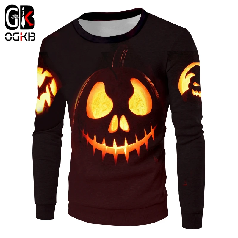 

OGKB Flame Funny Pumpkin Pattern Lady Large Size Leisure Sweatshirt Horrible Halloween 3D Printed Pullover 6XL