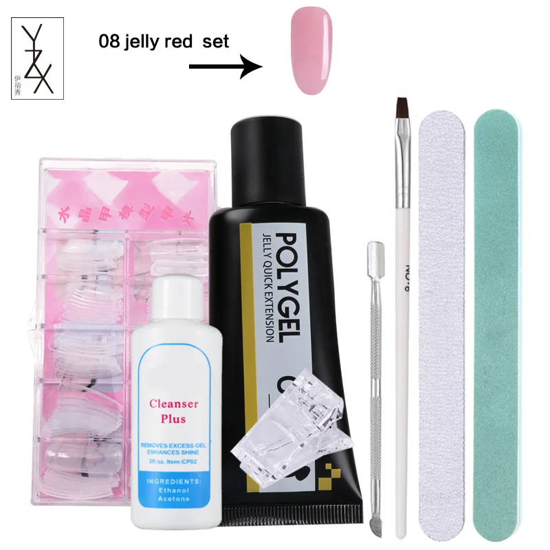 08 Jelly Red Set YZX 8 шт ногтей быстрое расширение поли гель набор построить ложный палец 8 цветов УФ/светодиодный быстрый из строительного акрила модель гель Советы очищающая вода - Цвет: 08 Jelly Red Set