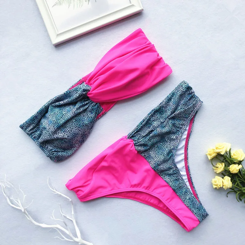 Комплект бикини с леопардовым принтом купальник без бретелек бразильский