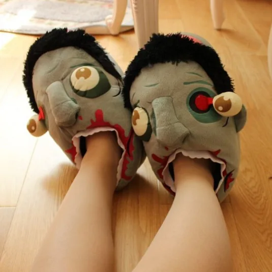 Бесплатная доставка 1 пара Плюшевые зомби Тапочки теплые шлепанцы с алчным
