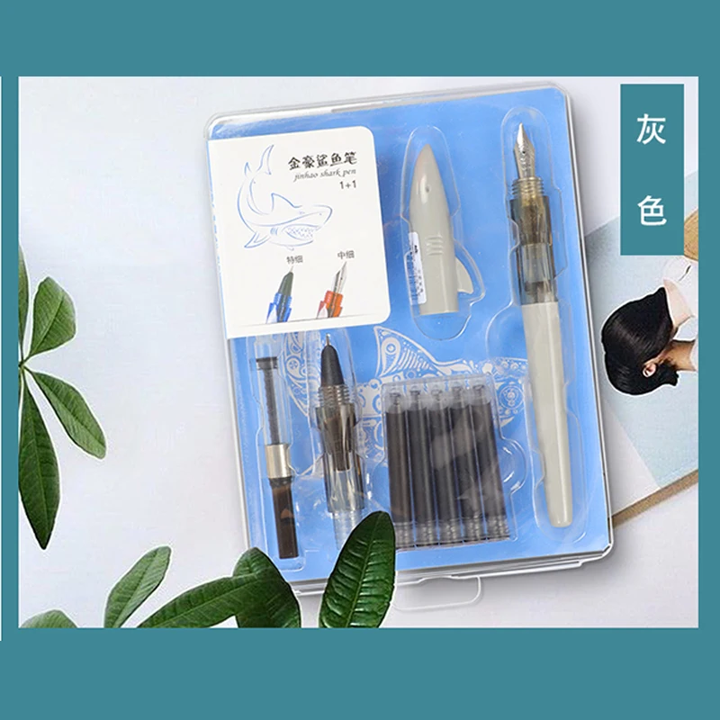 Светло-серый 5 черных или синих чернильных пакетов Jinhao Акула авторучка набор Студенческая со съемными чернилами ручка подарок Мальчики Девочки Прекрасный каллиграфия Dedicat - Цвет: Светло-серый