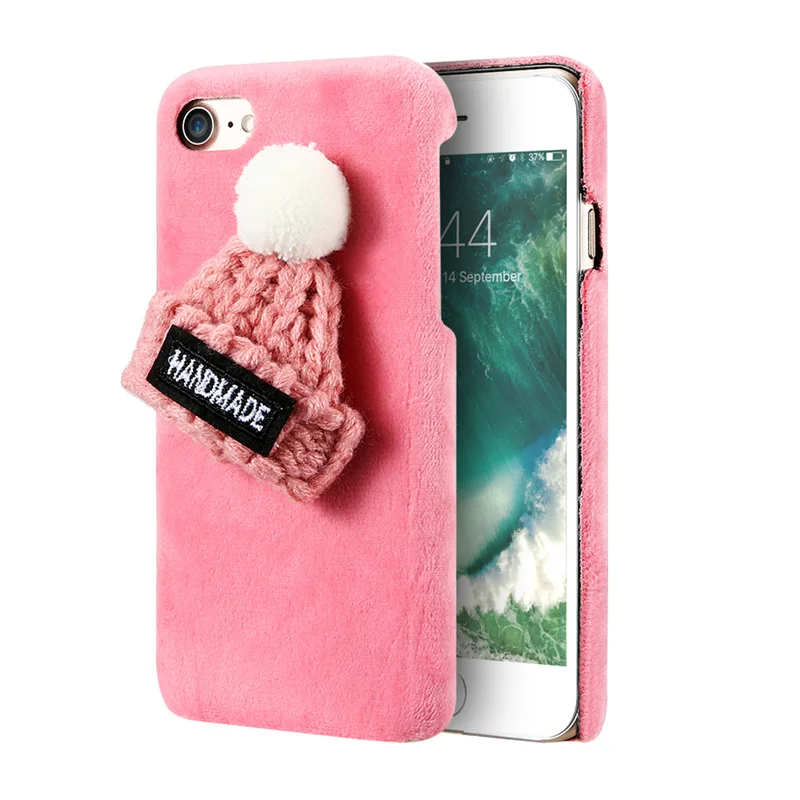 Pink hat KISSCASE прекрасный Мех Чехол для iPhone 5 5S SE 3D шляпа Жесткий Чехол для iPhone 7 8 6 6S плюс 7 Новогодние товары случае теплые зимние Интимные аксессуары чехол на айфон 6 5s 5 se 7 8 чехлы на айфон 6 6s 7 5s 5 se 8 - Цвет: Pink hat