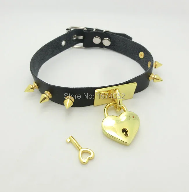 Панк готик рок ручной работы роскошные шипы чокер Золотое безопасное сердце