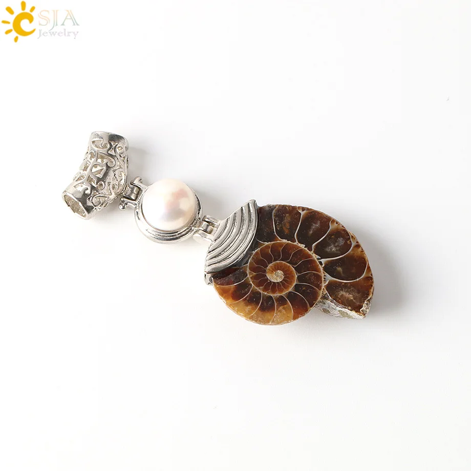 Pearl Pendant CSJA жемчужные подвески натуральный аммонит оболочки окаменелостей Reliquiae животных ожерелье камень шарик Винтаж раковины опал ювелирных изделий E256 - Окраска металла: Pearl Pendant
