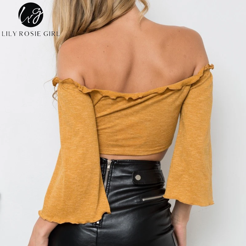 Lily Rosie/пикантные трикотажные укороченные топы со шнуровкой и открытыми плечами