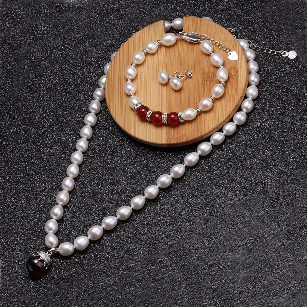 Мода 2017 г. белый жемчуг Цепочки и ожерелья Наборы для ухода за кожей Свадебные 8-9