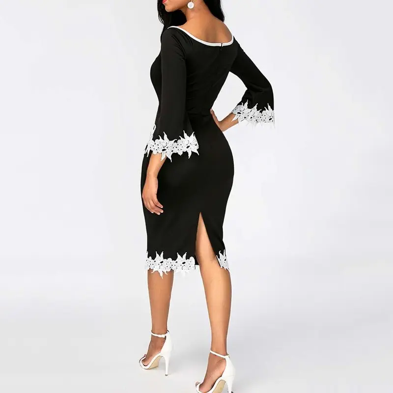 Офисное элегантное облегающее платье для женщин с расклешенными рукавами