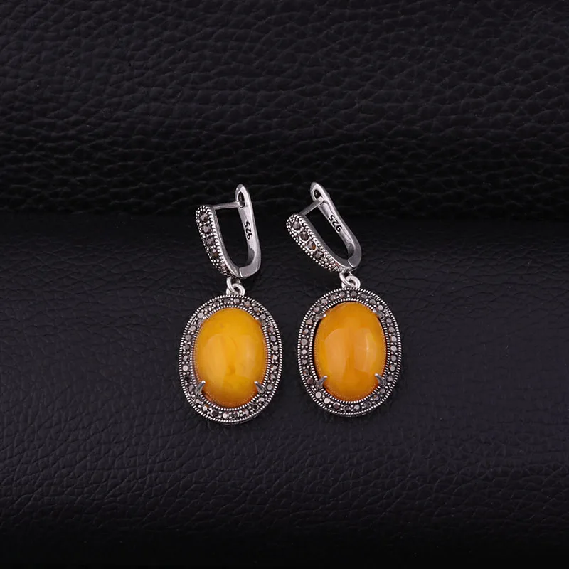 yellow Sellsets, черные Cz Стразы и смола, овальные серьги-капли, винтажные серебряные ювелирные изделия, модные женские свадебные подарки - Окраска металла: yellow