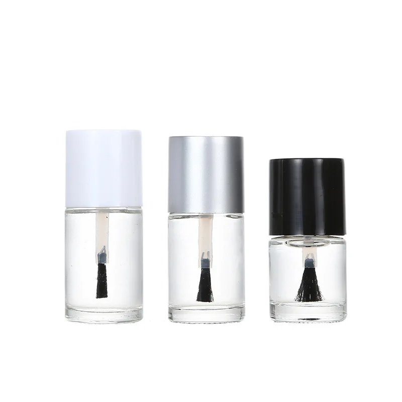 100pcs 10ml Clear glass nail polish empty bottle cylindrical silver lid nail polish filling bottle with brush cosmetic packaging