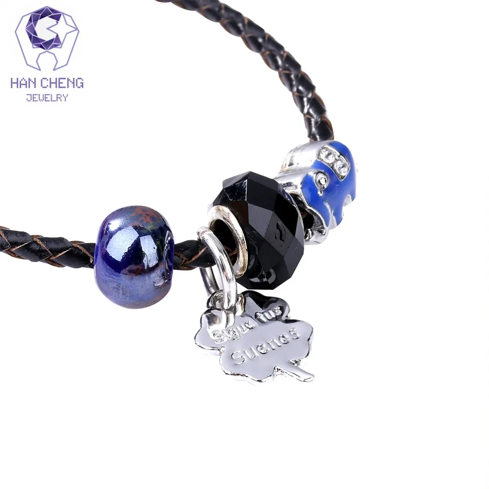 HanCheng Новый Boho Магнитный кожаный браслет с веревкой стразы Хрустальные