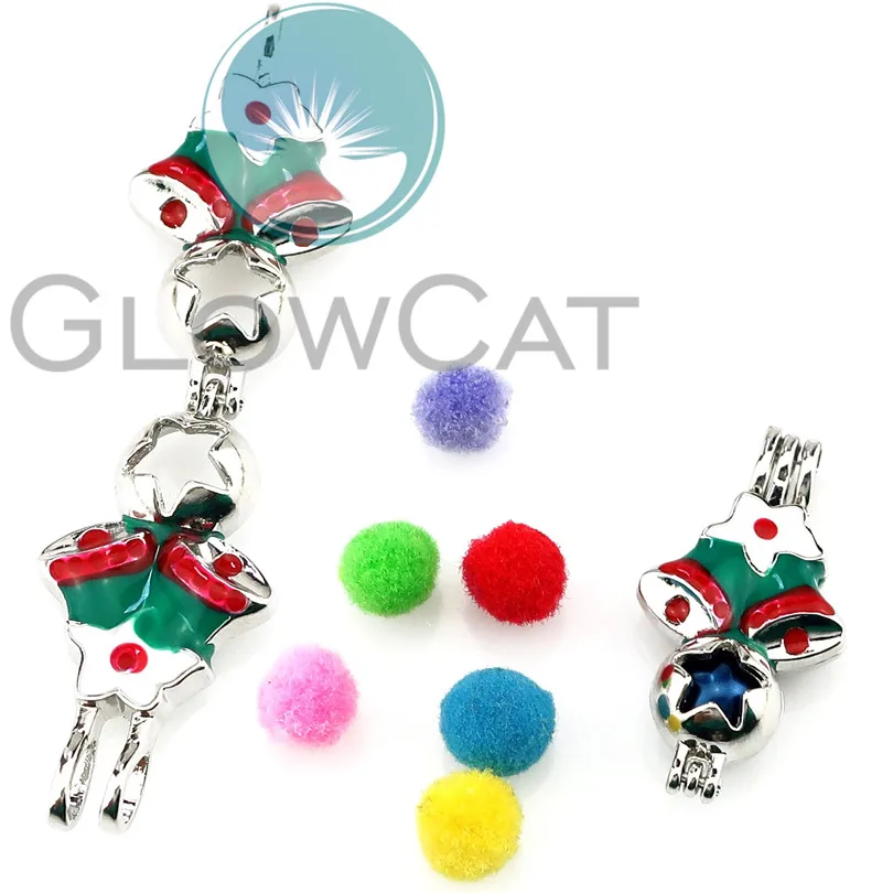 10X Colors Enamel Christmas Bells Star Beads Cage Perfume Essential Oil Diffuser Pearl Locket Pendant | Украшения и аксессуары