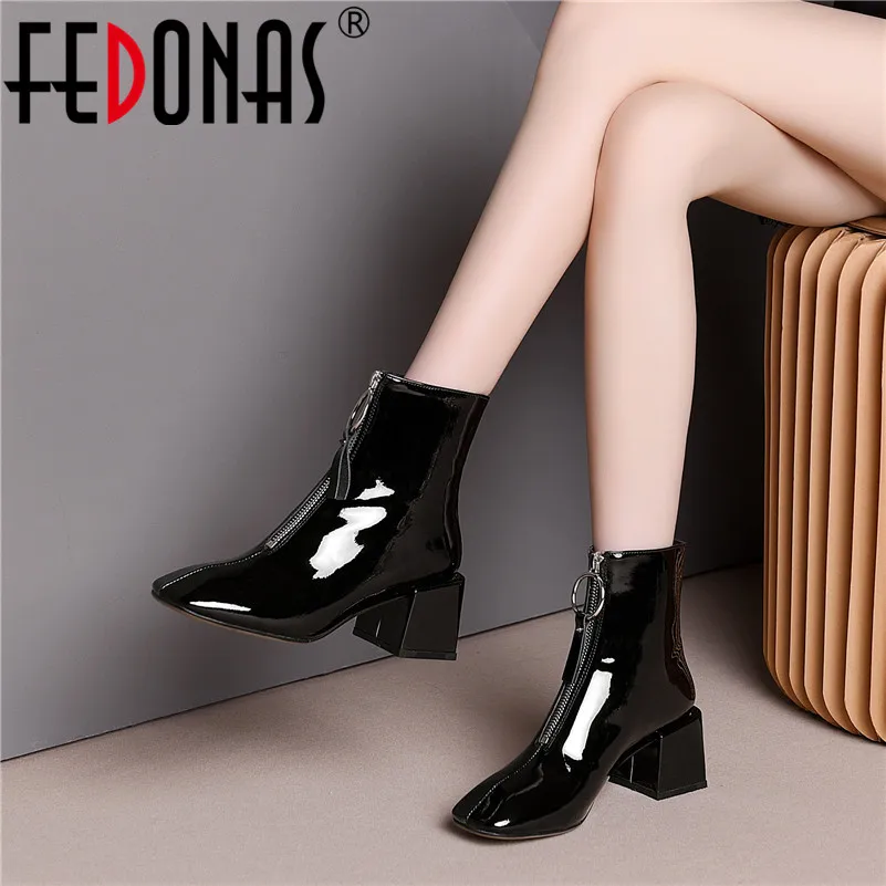 FEDONAS/качественные женские ботильоны из лакированной коровьей кожи Удобные