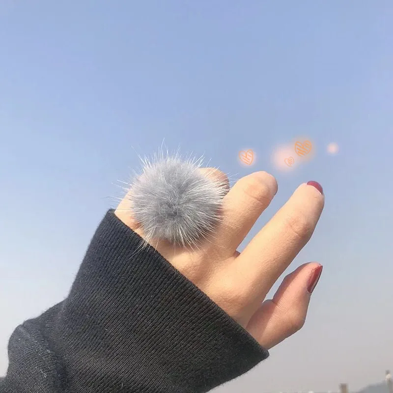 Красивые регулируемые женские кольца из меха с помпоном 6 цветов Круглые