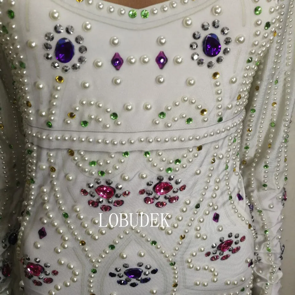 Женское сексуальное Белое жемчужное красочное облегающее длинное платье