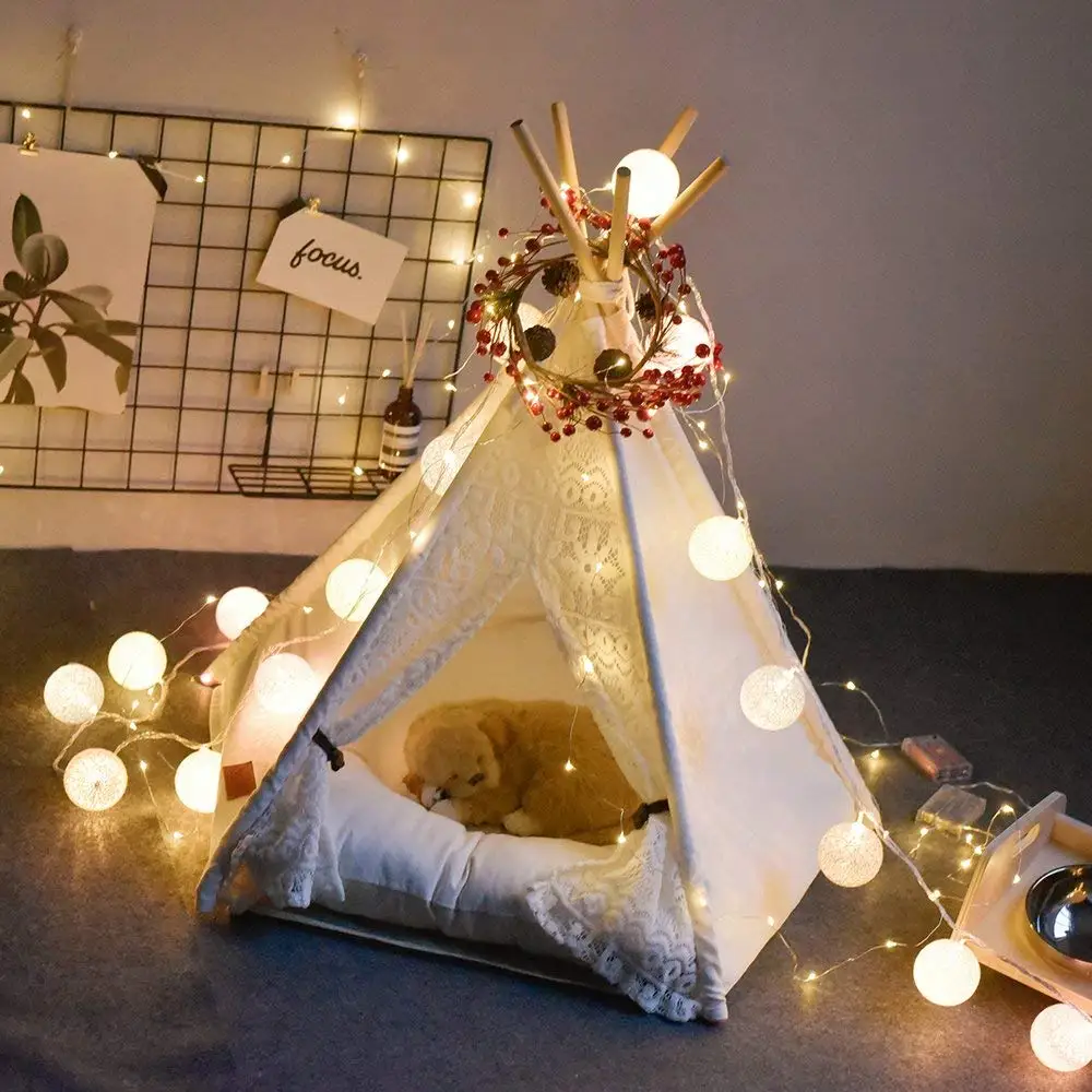 Белая холщовая кружевная вигвам для домашних животных палатка собак Tipi 20 &quotбез