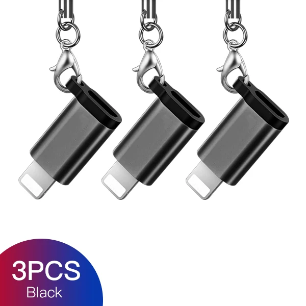 3PC Black ACCEZZ брелок OTG адаптер Micro USB Женский до 8 Pin для iphone X XS MAX XR 8 7 6 Plus телефон к ПК передачи данных разъем - Цвет: 3PC Black