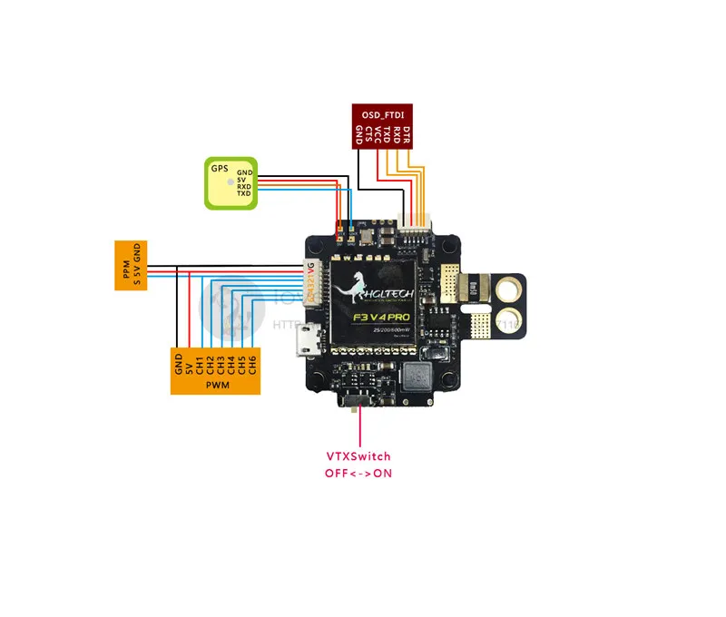 

The New version HGLRC F3 ACRO V4 PRO Flight Control Integrated switcher VTX, OSD+BEC+PDB+XT60 for DIY cross racing mini drone
