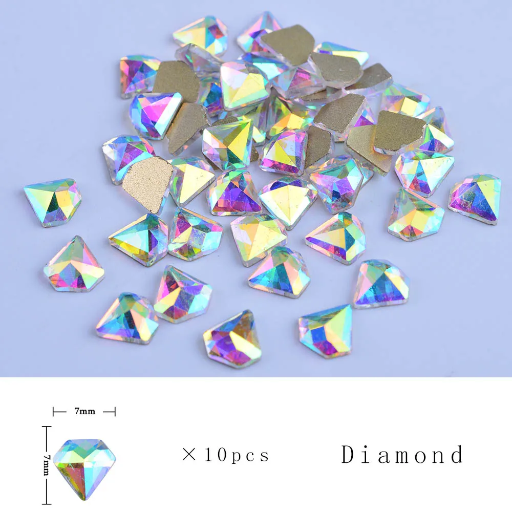 Diamond 10 шт./партия украшения для ногтей Стразы драгоценный камень голографический блестящий камень в форме кристалла для 3D дизайна ногтей очаровательные Советы Маникюр SA532 - Цвет: Diamond
