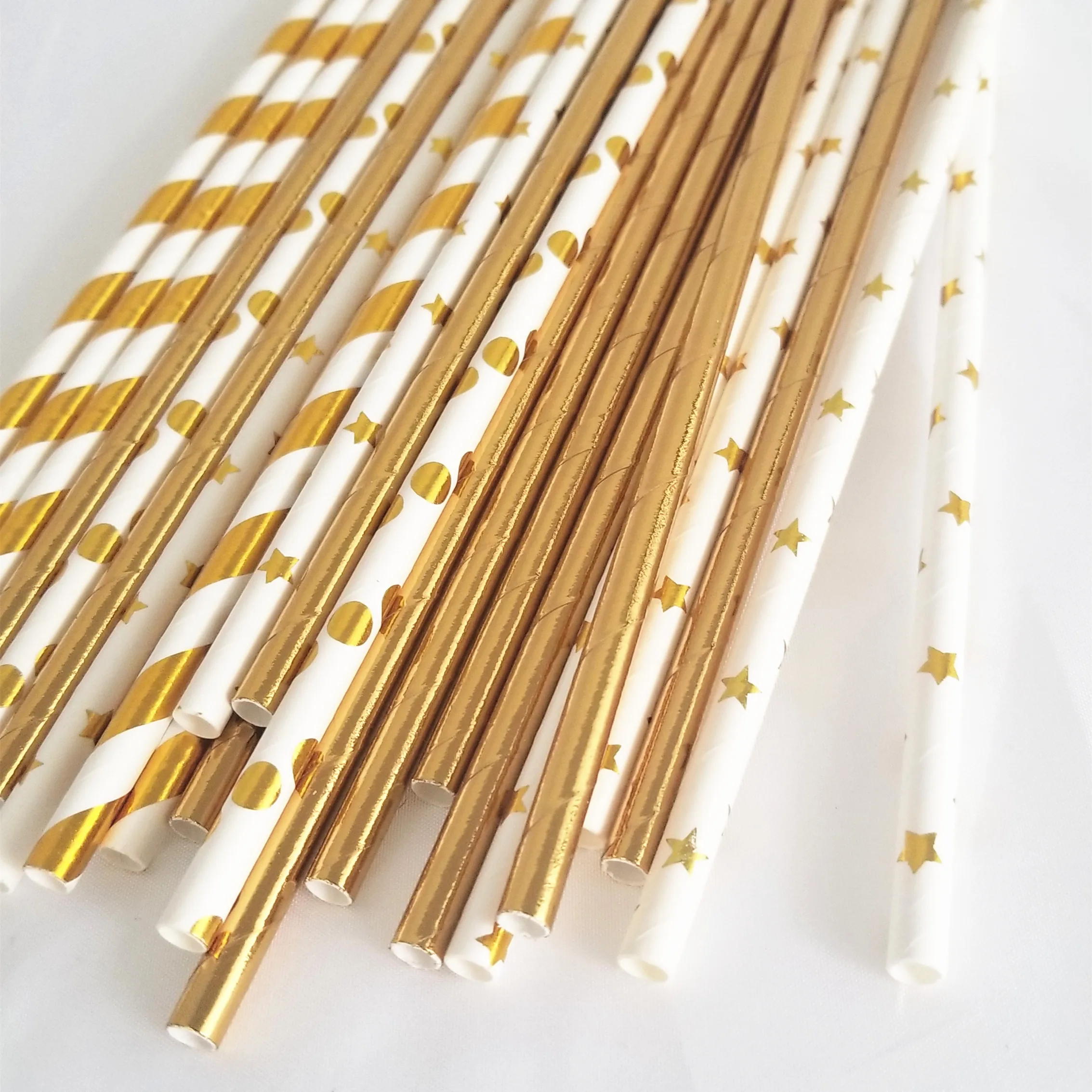 25 шт Блестящий металлический золотой смешанный цвет бумажные соломинки полосы