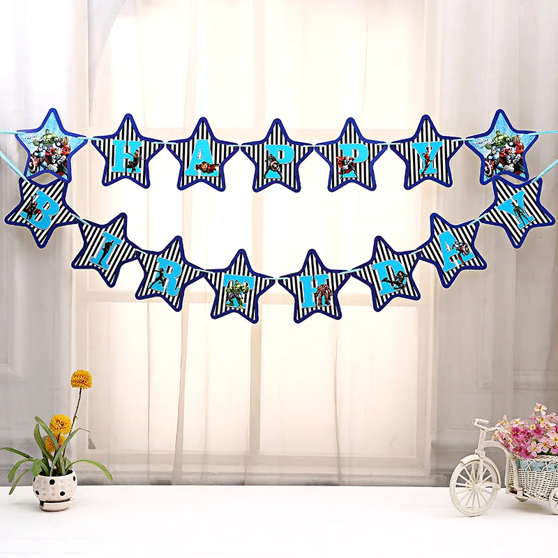flag 15pcs Мультфильм Мстители вечерние одноразовые посуда бумажные тарелки салфетки флаг чашки детская игрушка в ванную день рождения принадлежности и украшения - Цвет: flag 15pcs