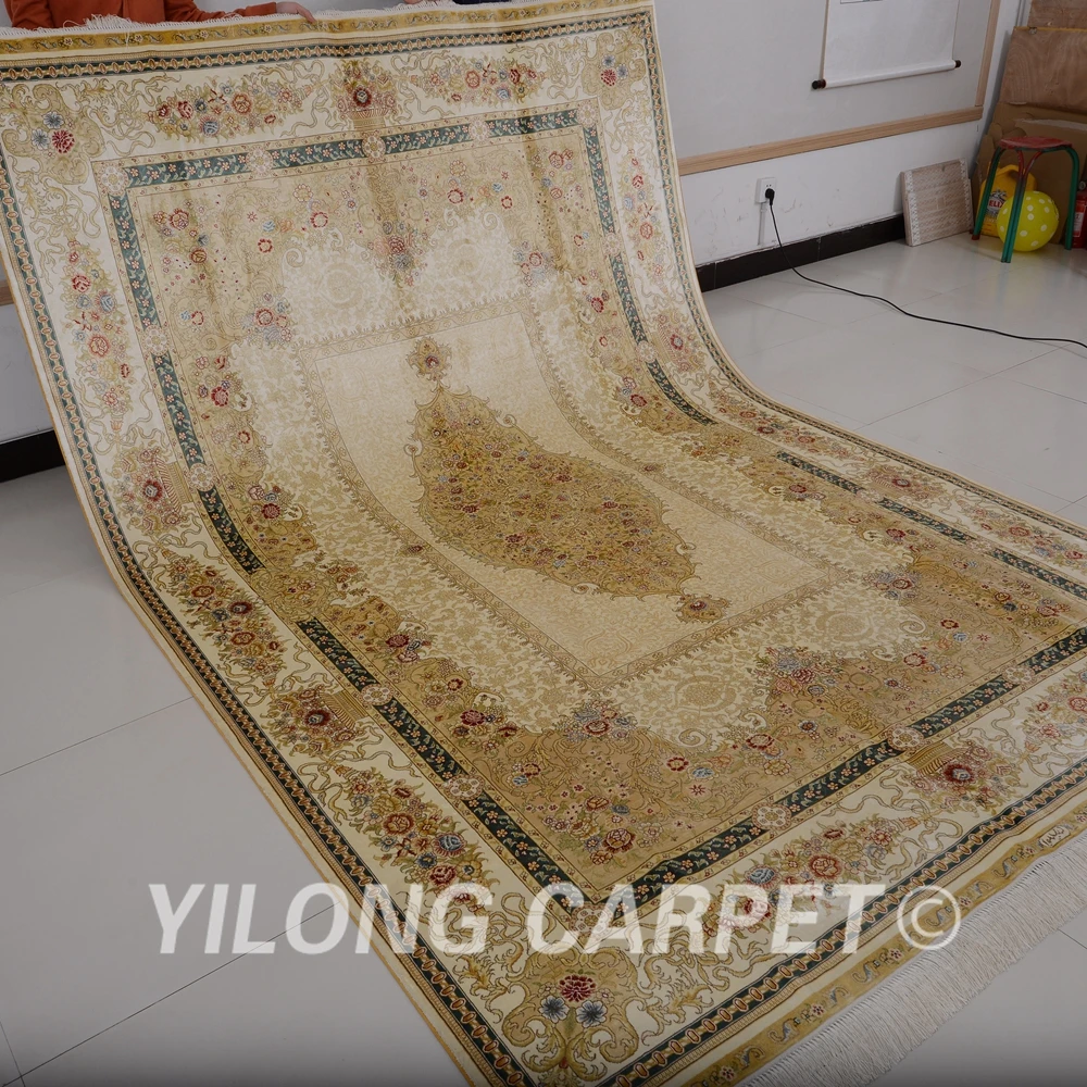Yilong 6'x9' дизайн сада Бежевый Шелковый Vantage ковер ручной работы hereke шелковый