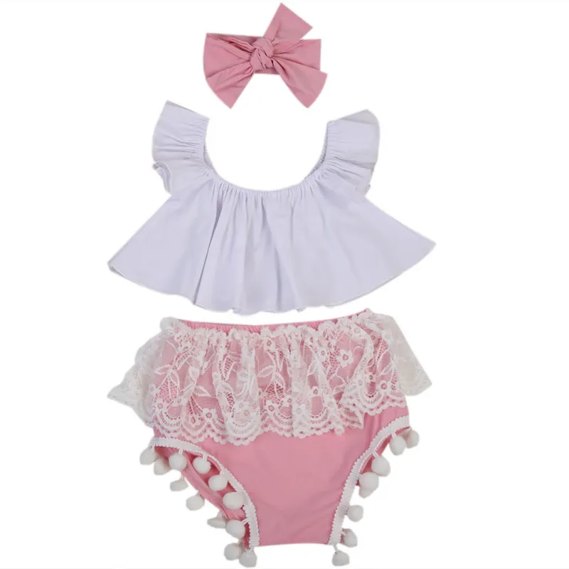3 шт./комплект хлопковая блузка с оборками и шорты кружевом|infant outfit|newborn baby girlbaby girl