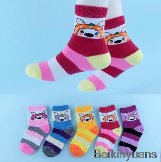 Striped rabbit 5 пар в партии, Весна-Осень-Зима Носки для мальчиков и девочек хлопковые носки ярких цветов с бабочками для мальчиков и девочек - Цвет: Striped rabbit