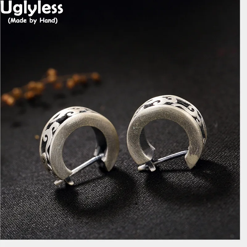 Женские винтажные серьги-кольца с ушками в этническом стиле серебро 999 пробы |