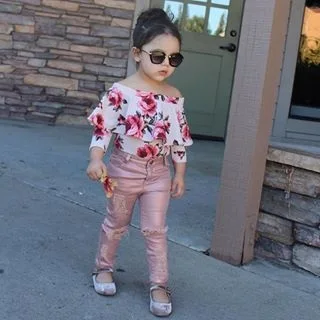 Toddler Kid Baby Girls Solid Color Off Shoulder Long Sleeve Fashion Romper Jumpsuit Outfits Set Clothes Hot Sale