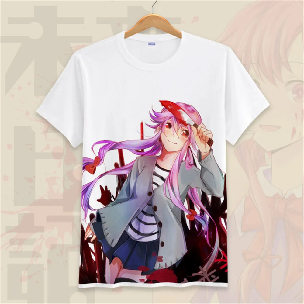 Футболка с героями аниме будущий Дневник Мужская футболка Mirai Nikki коротким