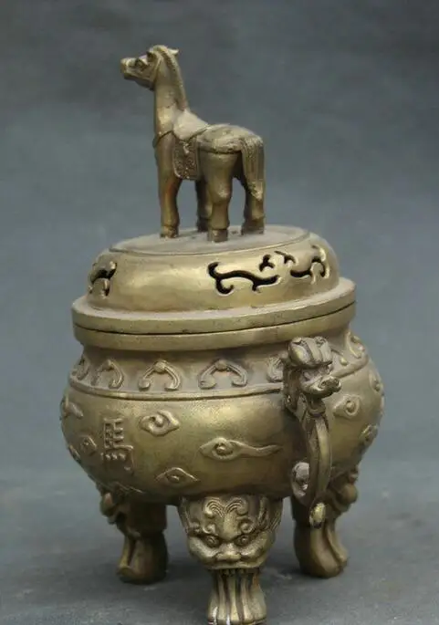8 &quotКлеймо Китайский Дворец Латунь Лошадь 3 Зверь Ноги Богатства Курильница
