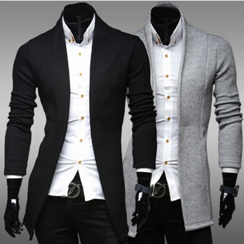 Новый мужской Простой Длинный кардиган с v образным вырезом повседневный модный