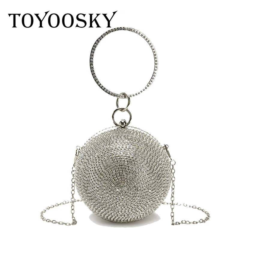 

TOYOOSKY Crystal bag simple bridal wedding purse shining crossbody bag women evening party crystal shoulder bag diamond circle